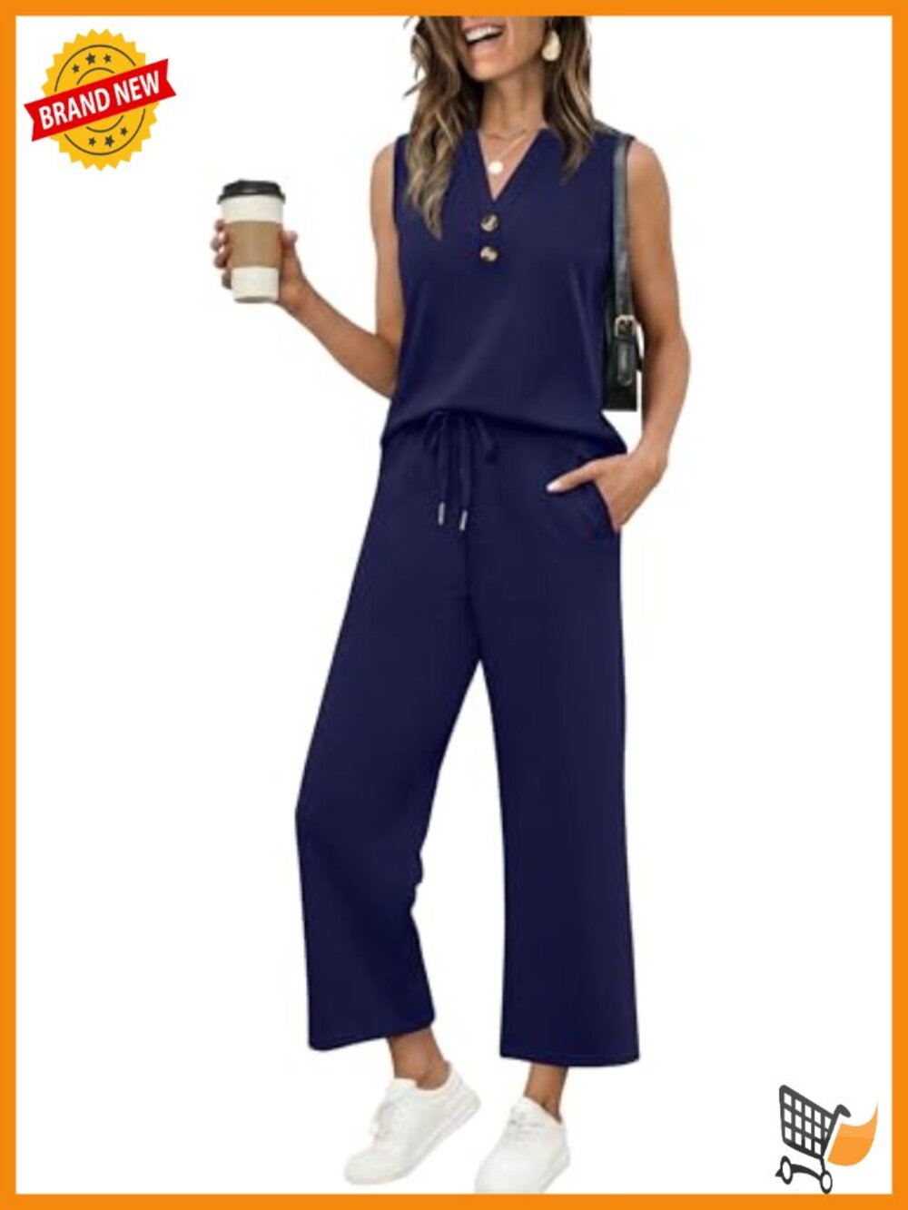 Two Piece Lounge Set - Soft Knit Tank & Wide Leg Pants Travel Outfit